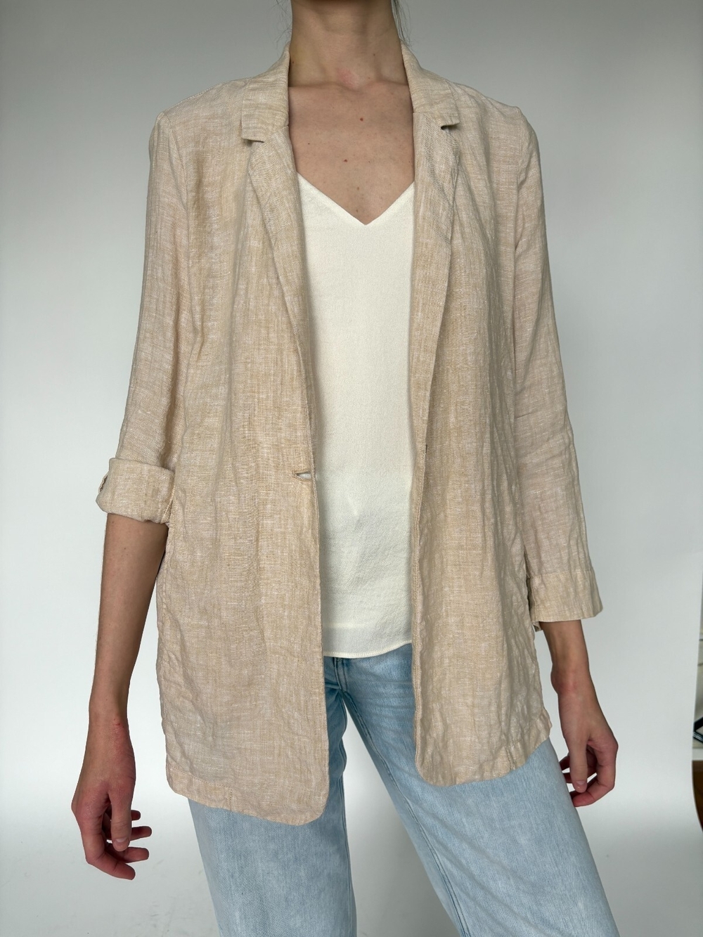 Christian Siriano Beige 100% Linen Blazer